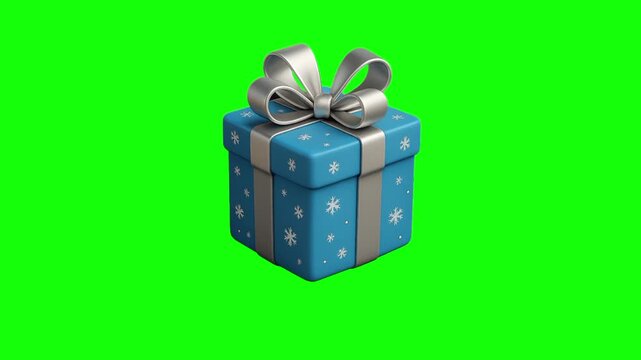 Blue gift box animation concept with cute grey, gray ribbon vector icon symbol. Animated reward and present illustration design. Motion graphic video template with green screen background