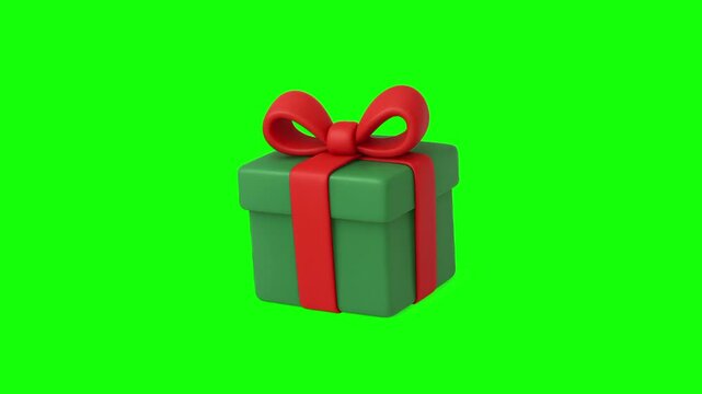 Green gift box animation concept with cute  red ribbon vector icon symbol. Animated reward and present illustration design. Motion graphic video template with green screen background