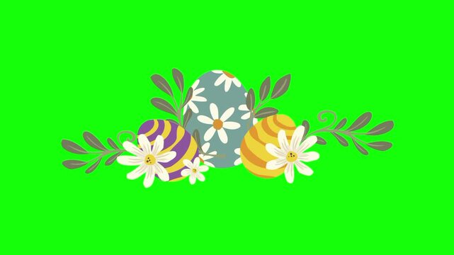 Easter eggs animation concept with colorful flower, floral drawing vector icon symbol. Animated illustration design. Editable item motion graphic video template with green screen background
