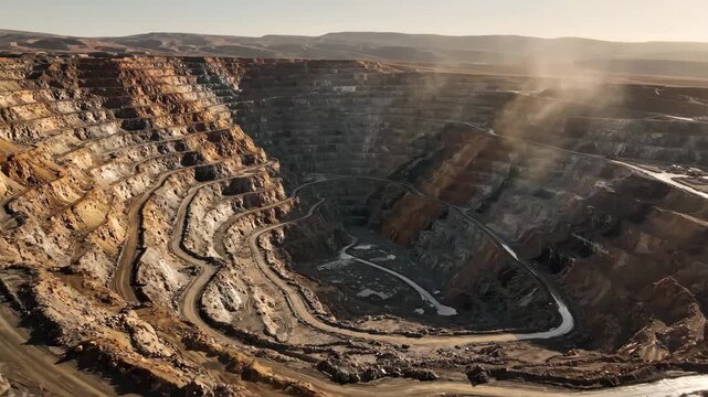 Video of Critical minerals geopolitics &ndash; Strategic resource terrain aerial illustrating global supply chain tensions and resource security for policy analysis, energy transition media, and economic