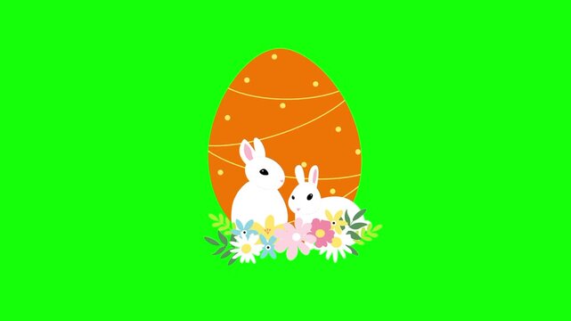 Brown easter egg animation concept with bunny rabbit, flower, floral ornament vector icon symbol. Animated illustration design. Editable item motion graphic video template with green screen background
