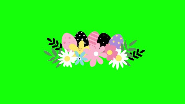 Easter eggs animation concept with colorful flower, floral drawing vector icon symbol. Animated illustration design. Editable item motion graphic video template with green screen background