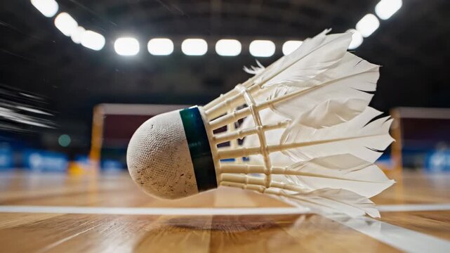 Video of Shuttlecock Flight and Impact Detail featuring feather vibration and rapid motion for training content, sports equipment advertising and performance storytelling inside a contemporary