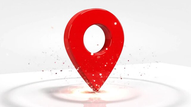 A bright red map pin icon on a white background with a subtle shadow effect