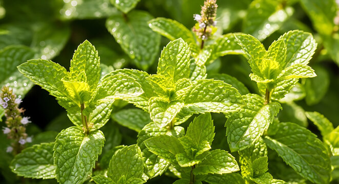 Vibrant green organic mint leaf cluster showcasing fresh herbal peppermint foliage in natural light for aromatic wellness and culinary menthol spearmint freshness
