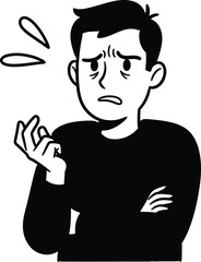 A frustrated man with a puzzled expression and crossed arms