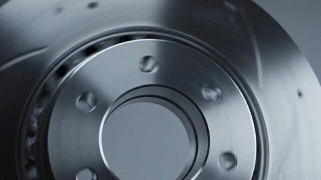 Video of High-Speed Brake Disc Rotation showcasing metallic surface patterns and mechanical precision for transportation and manufacturing campaigns.