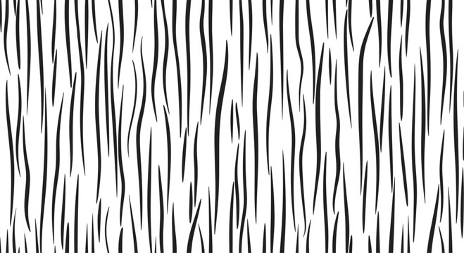 Seamless pattern of irregular vertical black wavy lines on a white background resembling wild animal stripes like tiger or zebra fur texture.