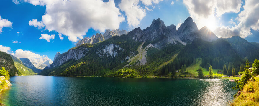 Gosausee lake in Austria Alps mountains. Austria alpine landscape in summer near Dachstein mountain range
