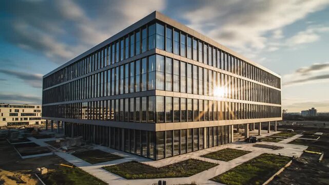 Accelerated Construction Time-Lapse Concept showing a minimal architectural structure evolving through phases of assembly, shadows sweeping quickly across concrete surfaces as daylight cycles