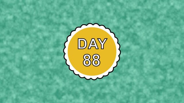 Day 88 text on decorative spinning circular frame over vibrant painted wall background loop.