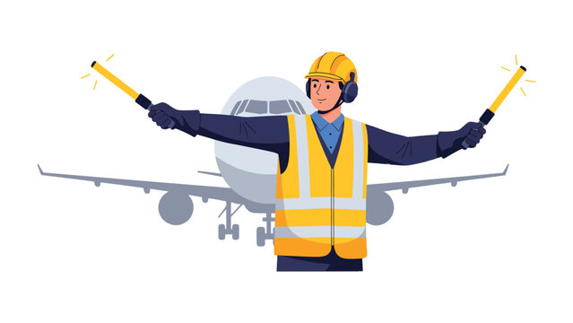 Guiding Light: An airport ground crew member directs an aircraft, ensuring safe and efficient movement on the runway