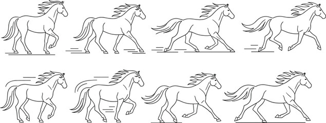 Obraz premium Line Art Illustrations of Horses with Flowing Manes in Minimalist Black and White Design