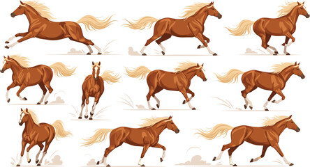 Running Horses with Flowing Manes in Dynamic Galloping Motion Illustration © Rumi