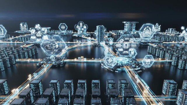 This video presents secure national digital infrastructure visualization with interconnected systems and encrypted data channels, emphasizing public service platforms, identity frameworks and