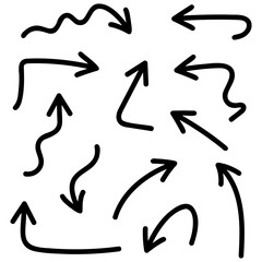 Obraz premium Hand drawn directional arrows doodle collection black sketch curved arrow icons