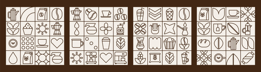 Set geometric line pattern for coffee bakery and cafe mosaic. © Alyona_Uvarova
