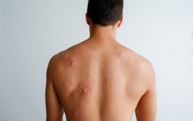 Fototapeta premium Rough Inflamed Skin on Back of Male Model Captured from a Bottom-Up Angle