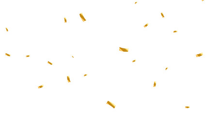 Fototapeta premium Falling isolated Gold Confetti. Glitter celebration PNG, Falling shiny gold confetti overlay on transparent background. Glossy golden festive tinsel. holiday