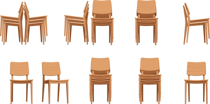 Stackable Wooden Chairs Set in Multiple Positions for Efficient Storage and Modern Home Interiors