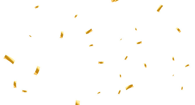 Falling isolated Gold Confetti. Glitter celebration PNG, Falling shiny gold confetti overlay on transparent background. Glossy golden festive tinsel. holiday