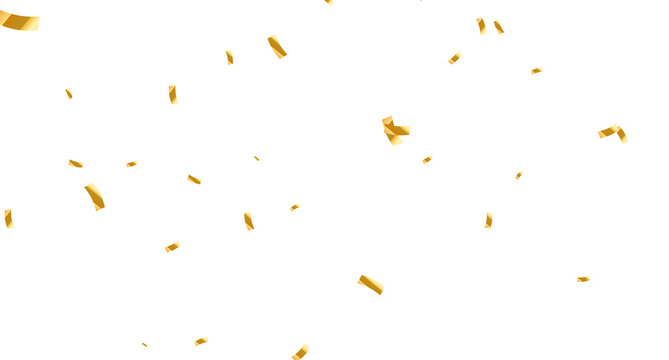Falling isolated Gold Confetti. Glitter celebration PNG, Falling shiny gold confetti overlay on transparent background. Glossy golden festive tinsel. holiday