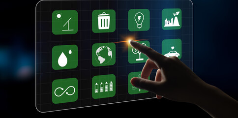 A collection of icons for green energy and sustainability. Symbols for environmental protection,...