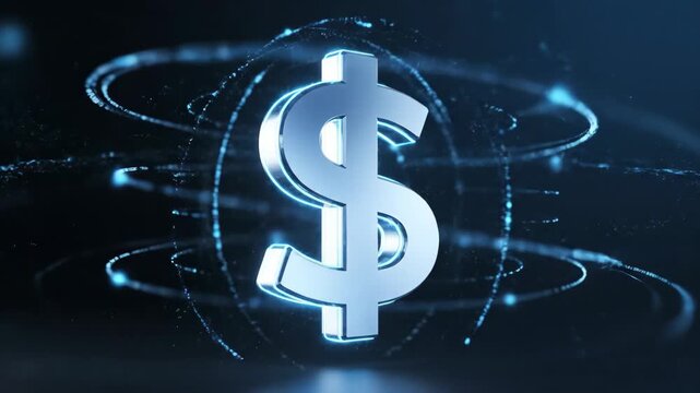 Video of Digital Currency Symbol &ndash; rotating 3D icon on dark gradient background, fintech innovation concept, cryptocurrency and blockchain finance theme for modern investment branding, luminous