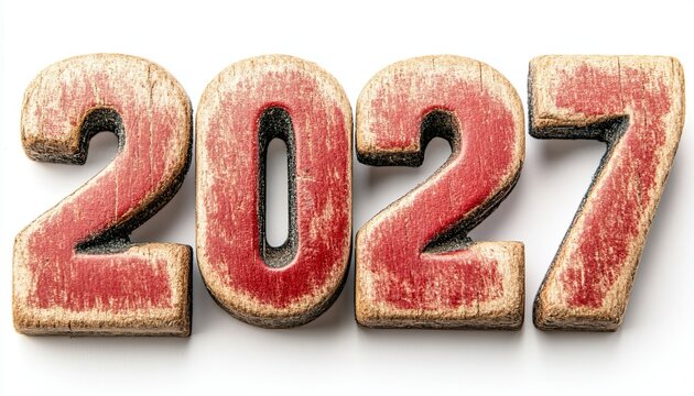 Chunky and Red 2 Zero With Symbol 2 Seventies Year Against Pristine White Backdrop 2027 Goal