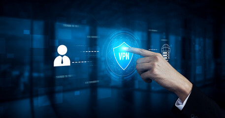 Fototapeta premium VPN security protects network access. VPN security encrypts data, hides identity, VPN security defends traffic, and VPN security secures connection from threats. Vouch