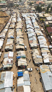 Aerial shot of crowded Nigerian Market 