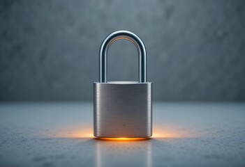 Fototapeta premium Illuminated Padlock Symbolizing Robust Digital Security, Data Protection, and Confidentiality on a Concrete Surface
