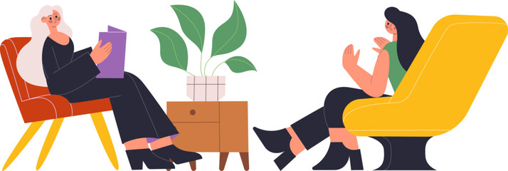 Fototapeta premium Women talking during therapy session with psychologist