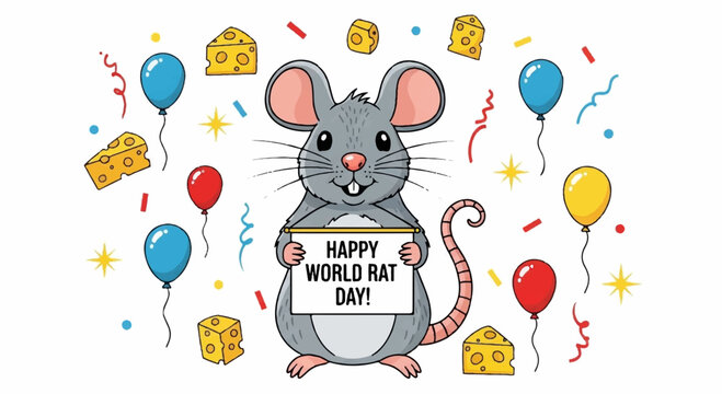 Happy world rat day celebration with colorful balloons and cheese slices