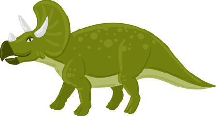 Green triceratops dinosaur standing, showing a side view © WinWin