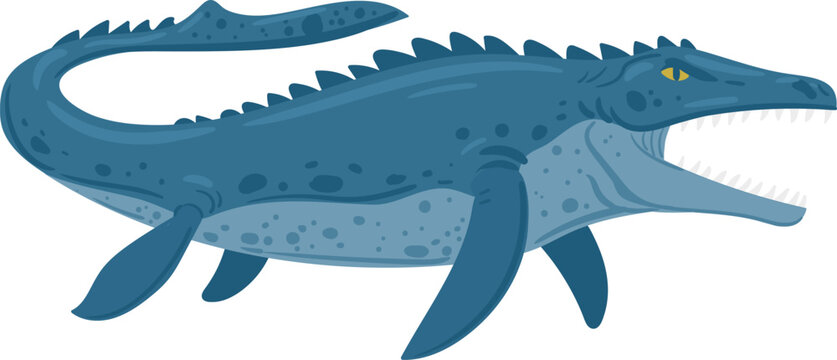 Angry mosasaur swimming showing sharp teeth