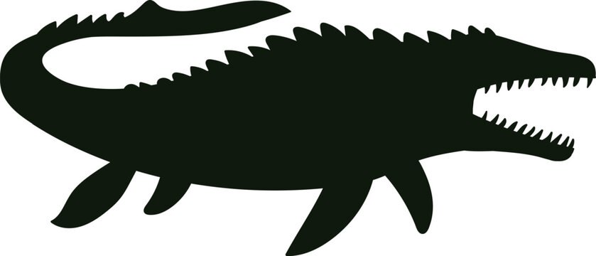 Mosasaur prehistoric sea lizard flat black silhouette