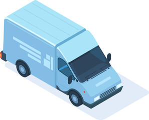 Delivery van transporting parcels in isometric view