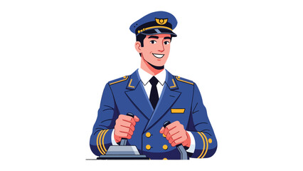 Pilot at the Helm: A skilled pilot confidently navigates the flight deck, his focused gaze and steady hands guiding the aircraft towards its destination. © Abu