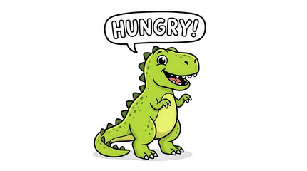 Naklejka premium Playful Cartoon Dinosaur Character Expressing Hunger in Bright Colors