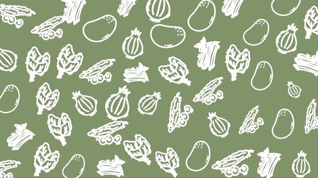 seamless illustration of vegetable doodles on a green olive background ideal for backgrounds textiles and branding
