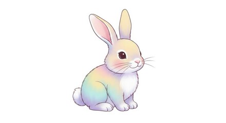 Obraz premium Cute Rainbow Bunny Sitting For Easter Spring Concepts Isolated on transparent white background