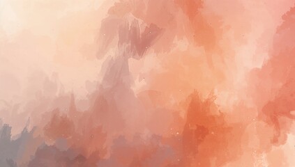 Fototapeta premium Showing abstract watercolor cloud blending peach coral washes on pictorial plane, with speckles
