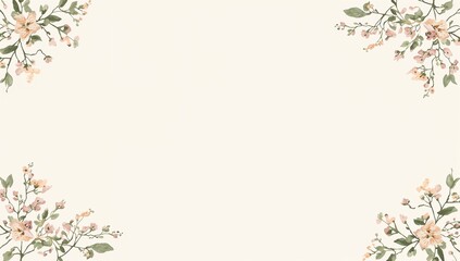 Obraz premium Displaying central cream paper space for text at center, with watercolor peach blossom corners