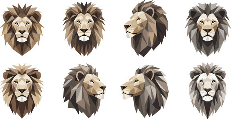 Low poly lion head collection geometric wildlife animal portrait polygon style flat vector illustration set © MstTanzila
