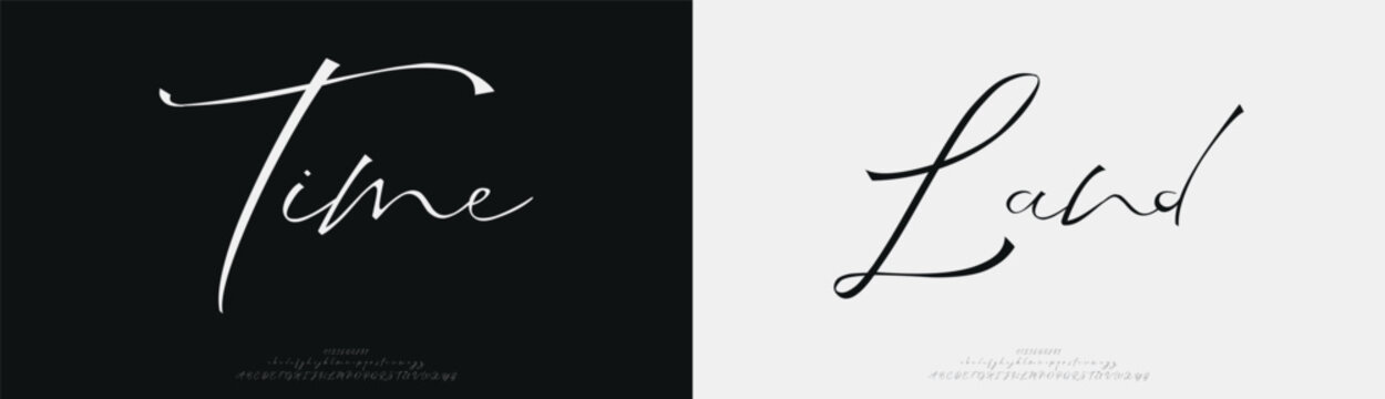 Time Land, Script elegant alphabet letters font logo. Typography luxury classic lettering serif fonts decorative wedding vintage retro logos, design for fashion,beauty shop and brand . 