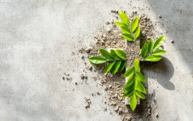Olive Leaves Arranged as Cross on Ashes in Unique Top Perspective View