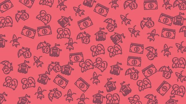 vibrant pink seamless background featuring education money and camera icons ideal for finance business and learning themed stock footage