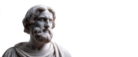 Obraz premium Marble bust of a reflective Roman statesman evokes deep contemplation and timeless wisdom.
