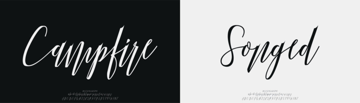 Campfire Songed, Script elegant alphabet beauty logo font. Classic beautiful Modern luxury Serif Letter Minimal Fashion. Typography decoration logotype fonts, wedding, logos. vector illustration
